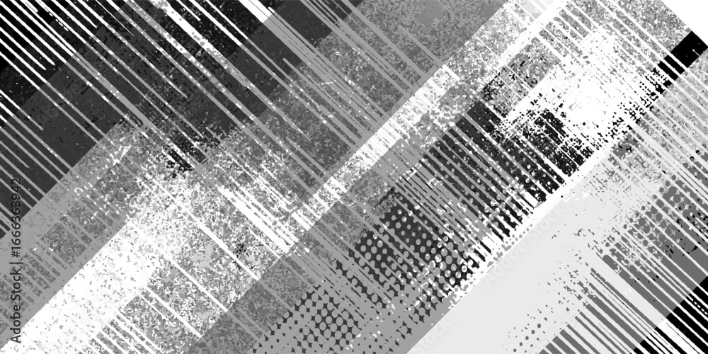 Fototapeta premium Abstract glitch art with diagonal lines and digital noise in grayscale tones. Modern futuristic texture design, distorted pattern background, perfect for technology, cyber, and creative projects.