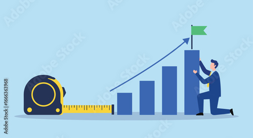 Progress tracking, goal achievement, business growth, measurement concept, bar chart success, upward arrow, milestone celebration, performance improvement