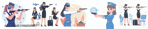 flight attendant shooting practice vector