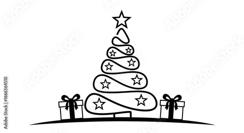 Minimalist Christmas tree with gifts, perfect for holiday greetings and designs