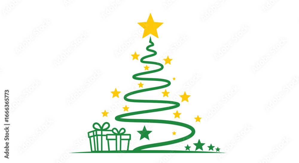 Fototapeta premium Festive Christmas tree graphic design with presents and sparkling stars for holiday joy