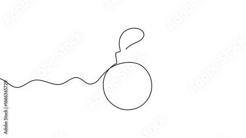 Animation of a single line drawing of a Christmas bauble. Continuous contour movement of a Christmas bauble. Continuous video with one line.