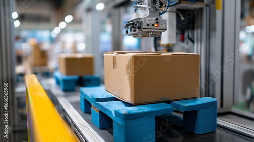 Wallpaper Mural Robotic Palletizing System Efficiently Stacks Packages on Blue Pallets, highlighting talent evaluation, workforce analytics, career development and leadership growth. Torontodigital.ca