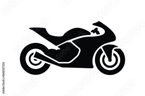 Sleek black sport motorcycle silhouette, a powerful and dynamic superbike icon isolated on a white background for design