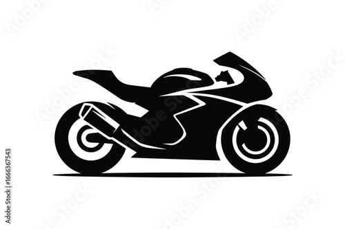 Striking dynamic black silhouette of a high-performance sports motorcycle embodying speed, power, and sleek modern design, a perfect vector illustration for contemporary projects.