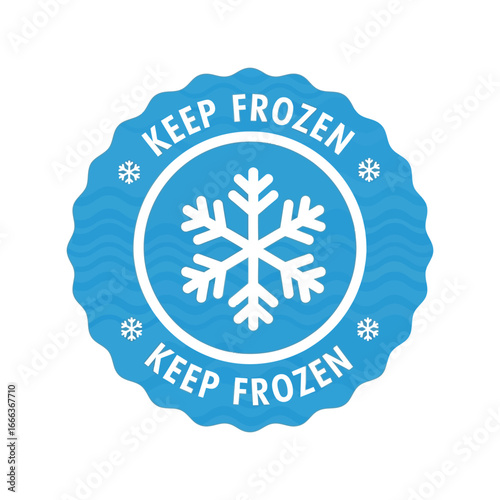 Keep frozen label with snowflake icon for food packaging and storage instructions vector