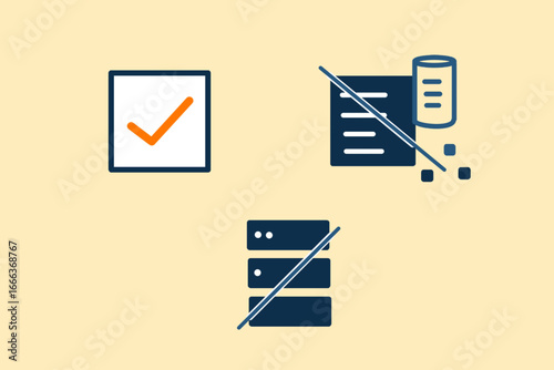 Checklist, Database, and Server Icons – Task Completed and Data Storage Symbols
