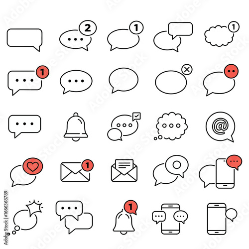 Modern Minimalist Communication Icons Notification, Messaging, and Email Symbols Collection