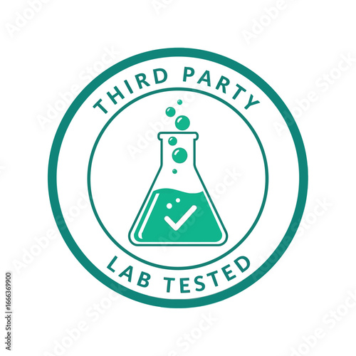 Certified third party lab tested seal emblem with flask and checkmark vector