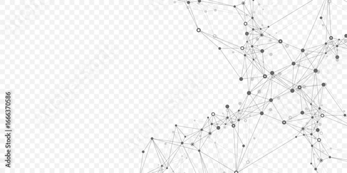 Abstract tech network connection dots. Digital technology and big data analysis background. White background with plexus lines. Geometric background with abstract mesh