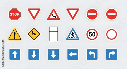 Free Download Set of Various Road Traffic Signs and Symbols on a Light Background - GFXLoad