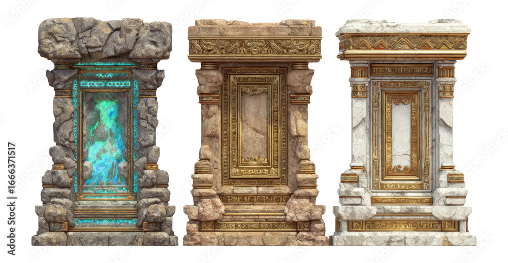 Fototapeta premium Detailed Ancient Architectural Pillars Set on Transparent Background