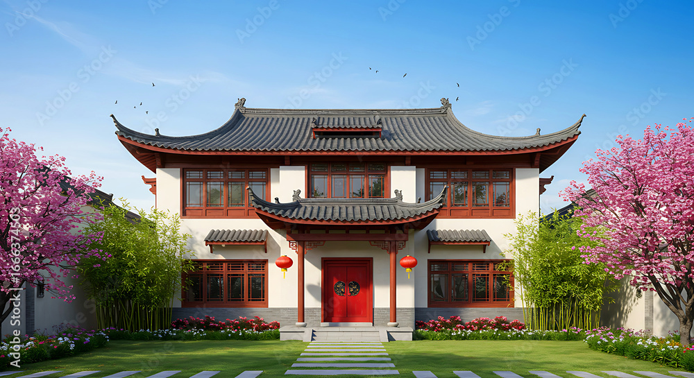 Obraz premium Charming luxury property exterior with elegant design