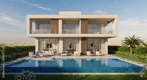 Luxury Dubai villa showcasing modern facade and elegant outdoor design