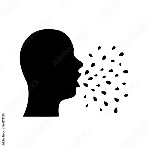 Silhouette of a person coughing or sneezing potentially spreading illness droplets