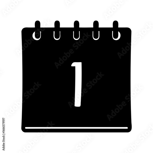 Stylized minimalist black calendar with the number one in white as the date