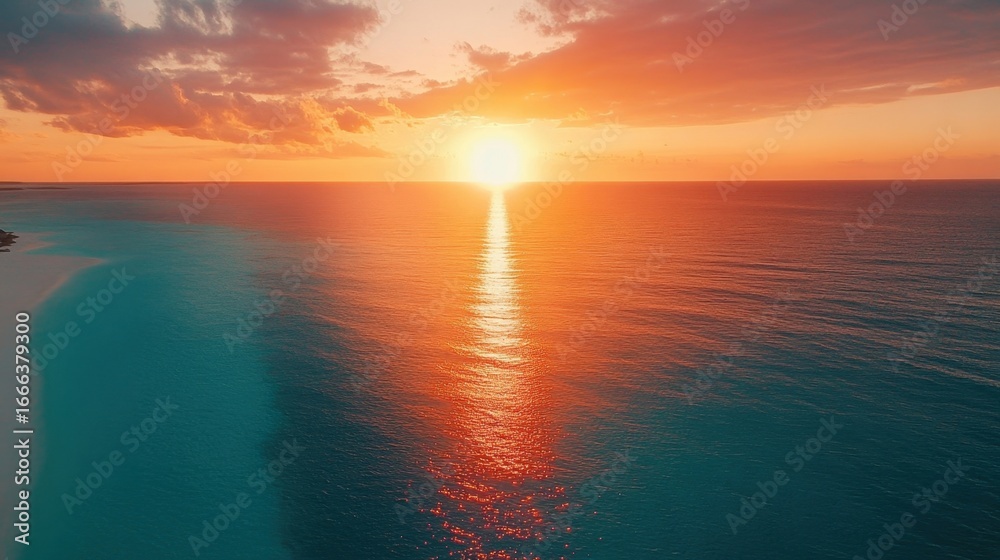 Obraz premium Sunset Over Ocean Beach Paradise.