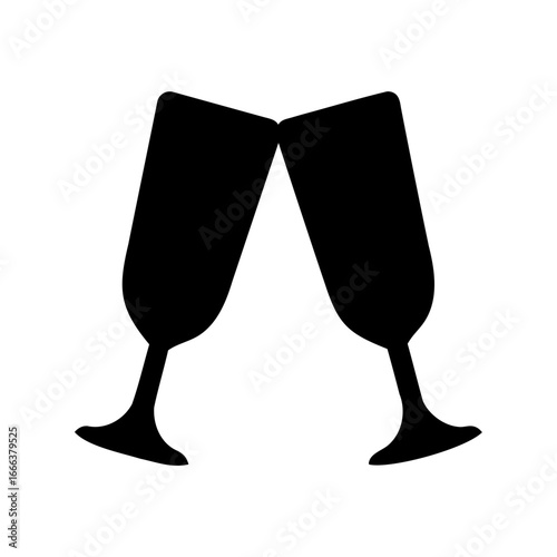 Silhouette of two toasting champagne glasses for celebration or special occasion