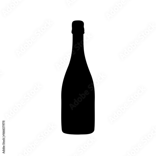 Elegant Black Silhouette of a Champagne Bottle on a White Backdrop