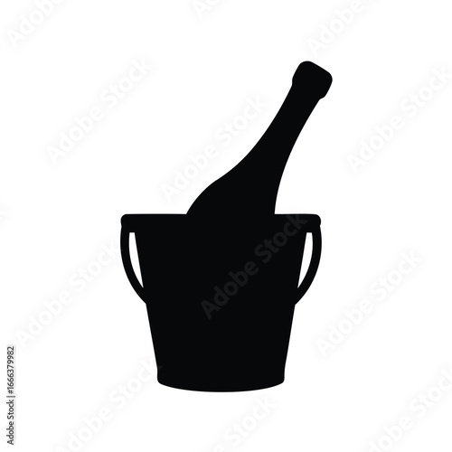 Elegant black silhouette of a champagne bottle chilling in an ice bucket