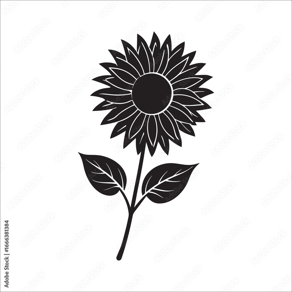 Fototapeta premium Elegant Sunflower Silhouette Illustration Isolated on White Background Perfect for Graphic Design and Creative Projects Showcasing Floral Beauty
