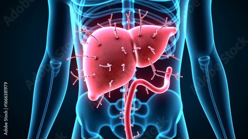 Liver pain, hepatic discomfort, gallbladder issues. Organ health. Hepatocytes regenerate efficiently anew. Biliary blockage impedes digestive enzymes. Healthy tissue supports metabolic balance.