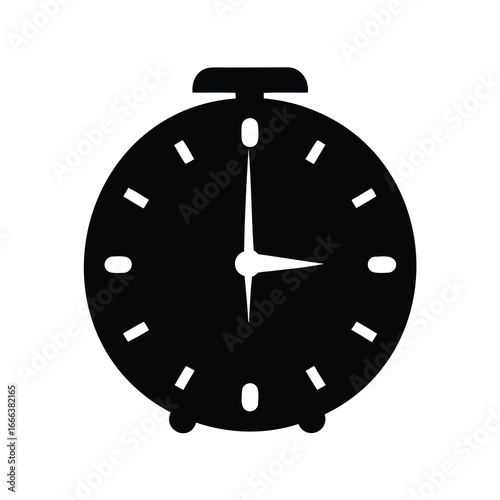 Simple black vector alarm clock showing approximately 3 15 time