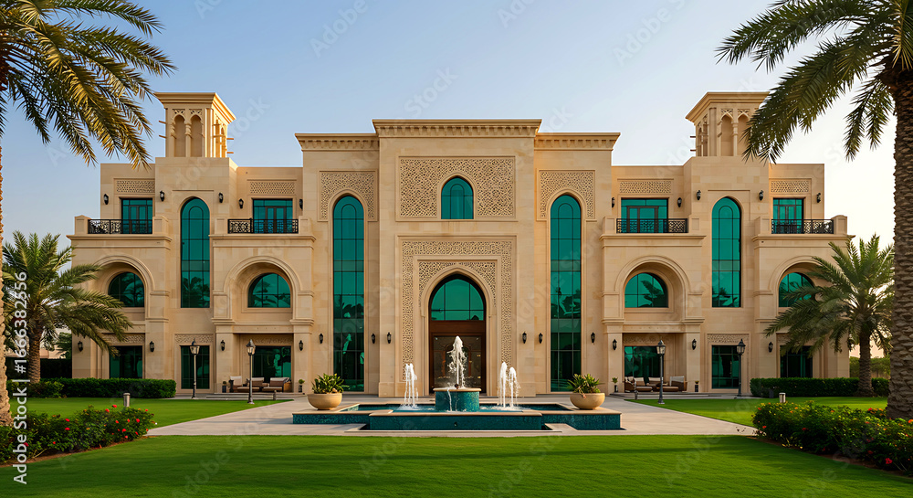 Obraz premium Magnificent Dubai mansion exterior blending tradition with contemporary design