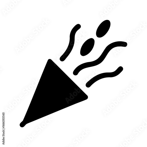 Silhouette of party popper with streamers and confetti - Black silhouette of a festive party popper releasing streamers and confetti, symbolizing joy, holidays, birthdays, and celebratory occasions.

