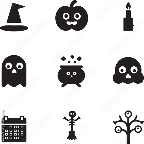 Spooky october holiday icons vector halloween trick or treat design set