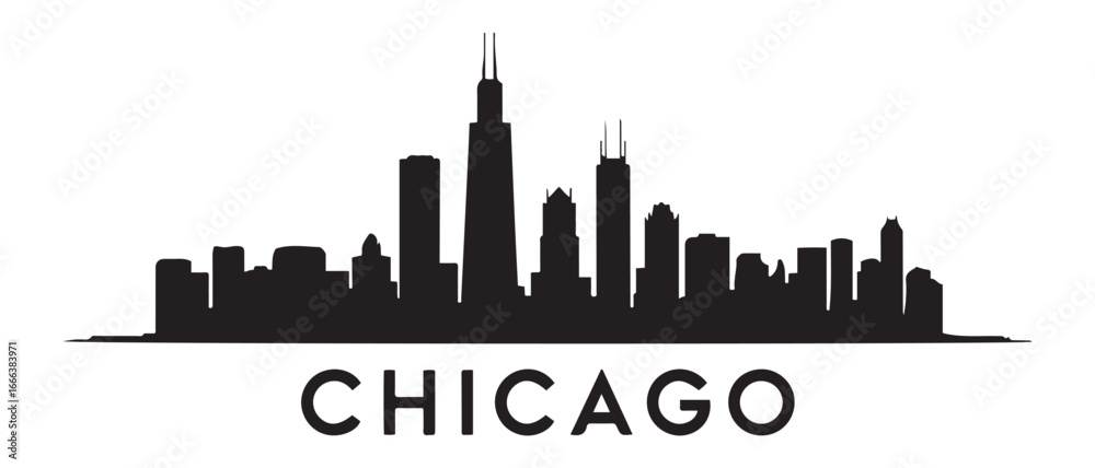 Fototapeta premium CHICAGO City Illinois Skyline Silhouette Cityscape Vector. Vector black silhouette. with white background