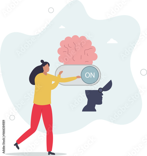 Turn on brain to think, creativity, thought or concentration, smart thinking or emotional intelligence, mindset, wisdom and knowledge concept.life and employment of people.
