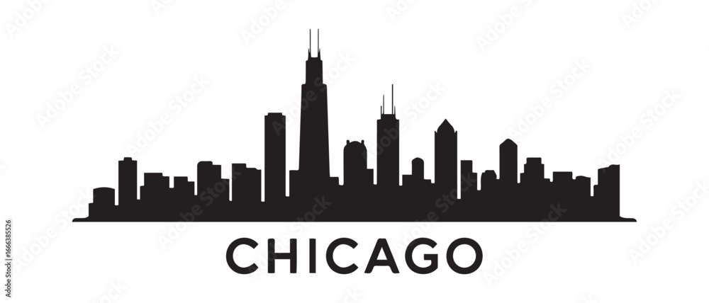 Fototapeta premium CHICAGO City Illinois Skyline Silhouette Cityscape Vector. Vector black silhouette. with white background