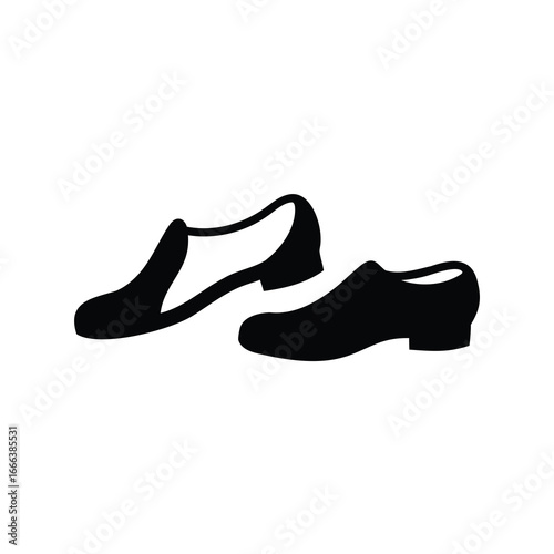 Pair of simple black silhouetted shoes casting shadows with minimal design