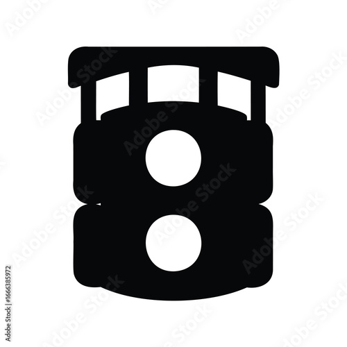 Stylized abstract bunk bed, two mattresses, pillow shapes, solid black silhouette icon