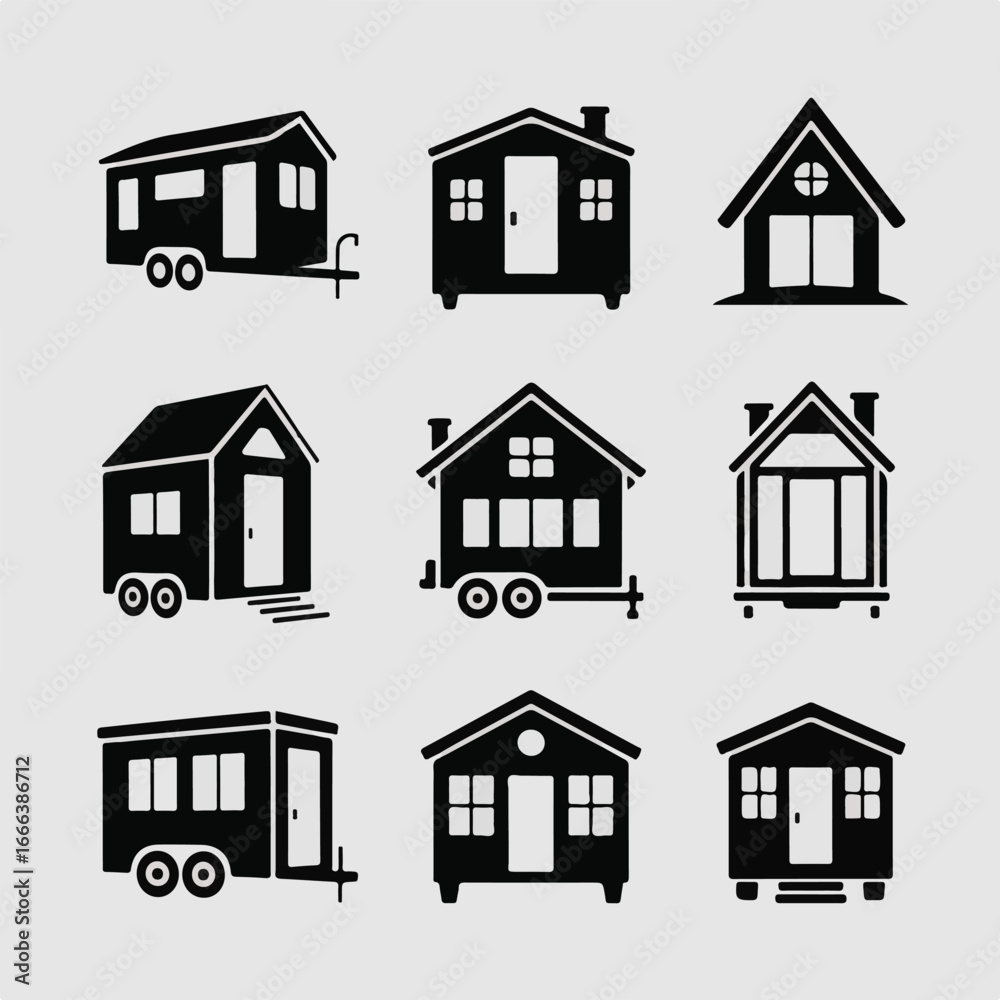 Fototapeta premium Unique House Silhouette Bundle | 8 Creative Home Designs | Vector EPS PNG