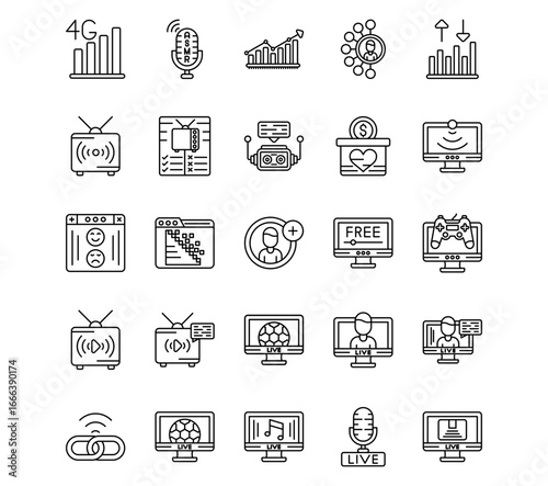 Live Streaming Line Vector Icons