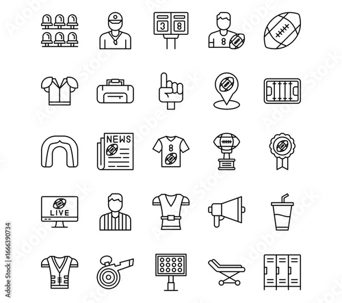 Rugby Line Vector Icons