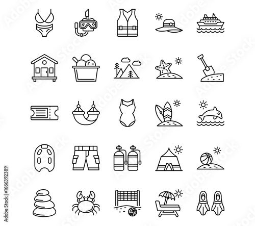 Beach Resort Line Vector Icons