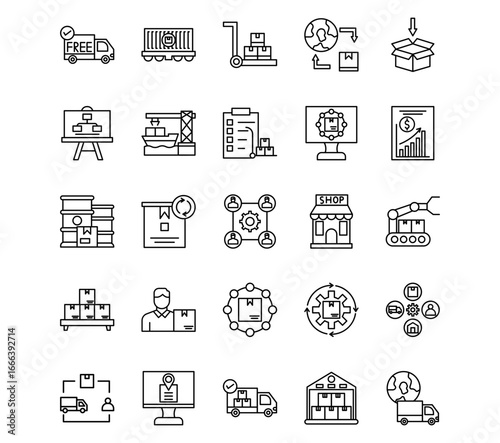 Supply Chain Line Vector Icons
