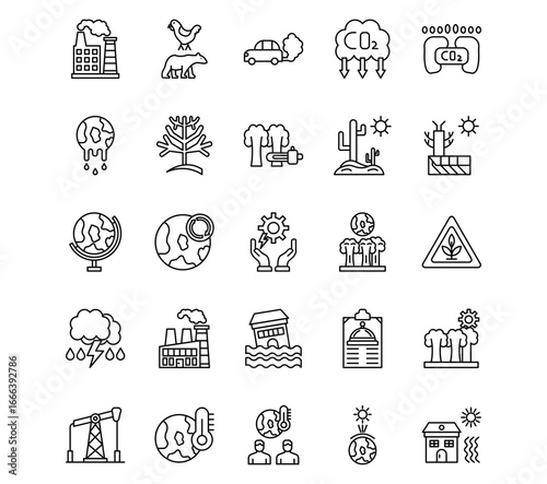 Global Warming Line Vector Icons