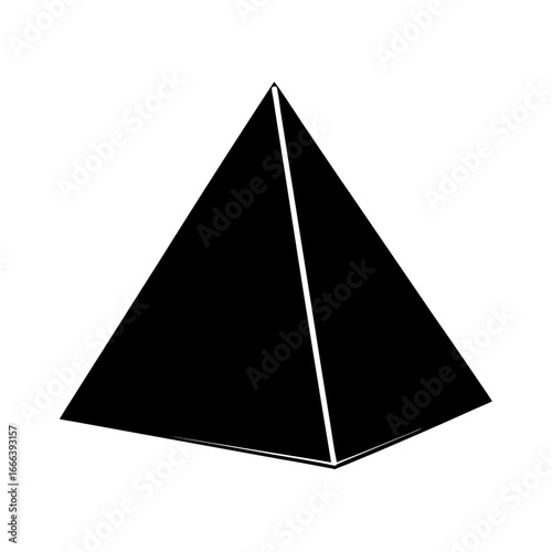Dramatic black pyramid with clean lines and sharp angles on white background