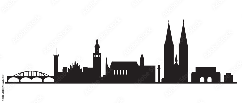 Fototapeta premium Bremen Skyline Cityscape. Vector black silhouette. with white background