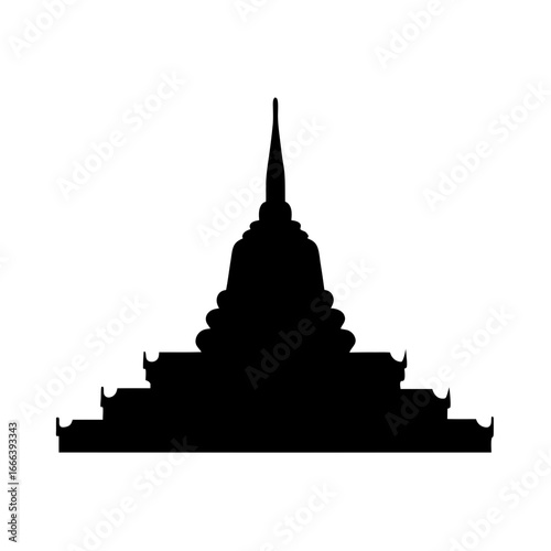 Silhouette of traditional Thai architecture, a majestic temple with intricate details and steps