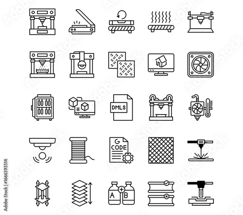 Additive Maufacturing Line Vector Icons