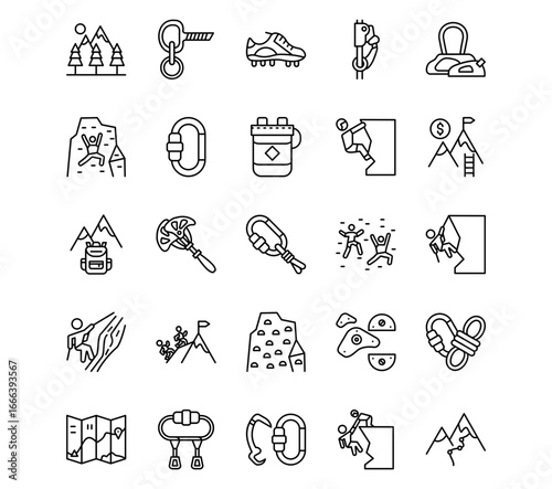 Rock Climbing Line Vector Icons