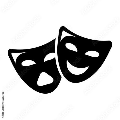 Theatrical Masks of Comedy and Tragedy in Black and White Icon