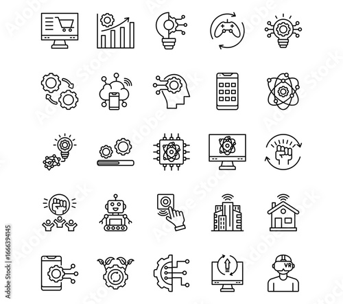 Digital Disruption Line Vector Icons