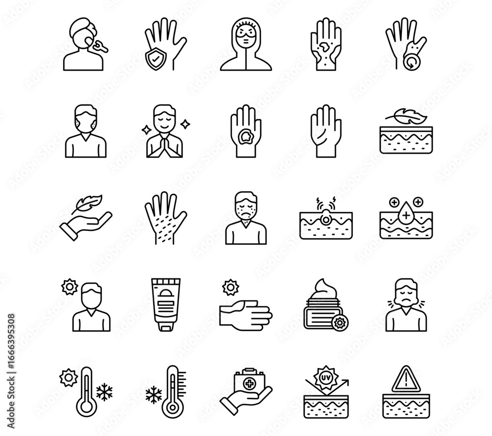 Fototapeta premium Skin Burns Line Vector Icons