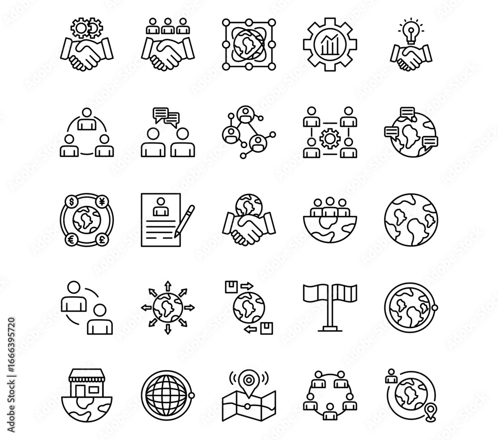 Fototapeta premium International Relations Line Vector Icons